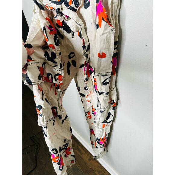 TANYA TAYLOR Margot Orange Blooms Floral Linen Blend Jumpsuit Size 10 - Picture 10 of 10